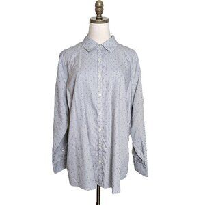 Lands End No Iron Shirt Women's Size 22W Gray White Striped Button Up Long Sleev